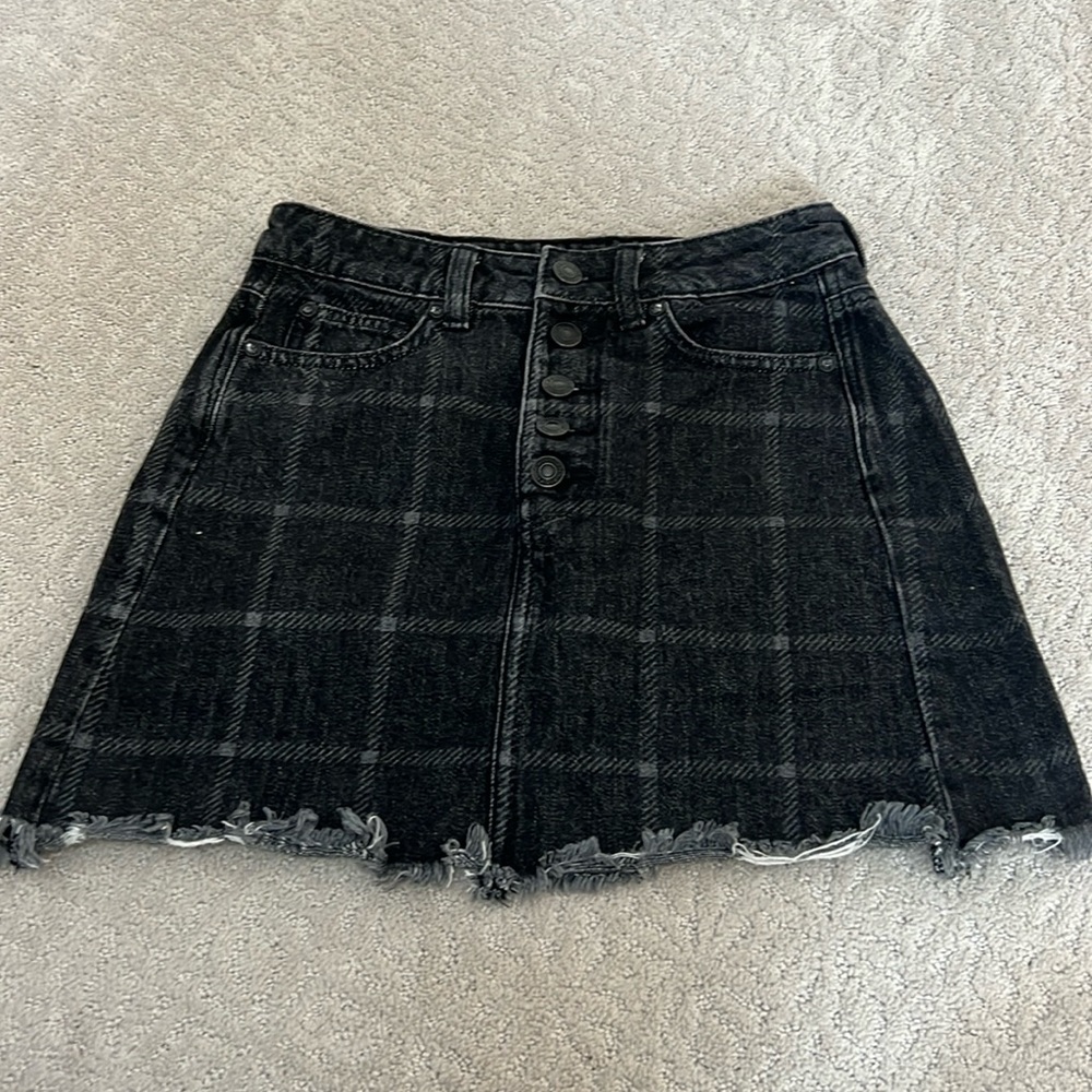 American Eagle Black Plaid Jean Mini Skirt